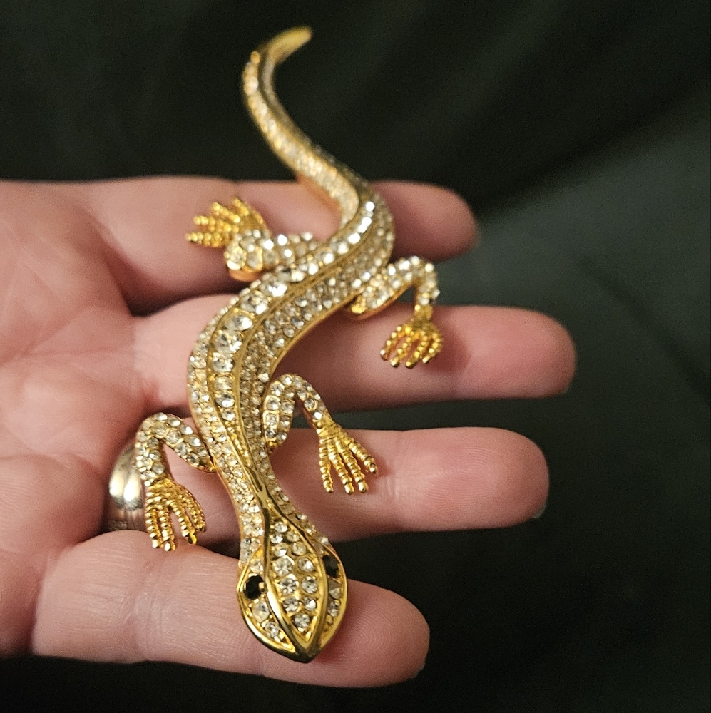 BEAUTIFUL RARE HUGE !!! VINTAGE  RHINESTONE LIZARD BROOCH!